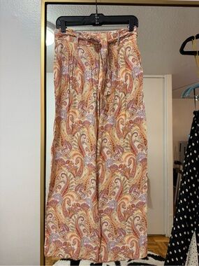 Mango Paisley Wide-Leg Pants in Peach, Lavender & Yellow